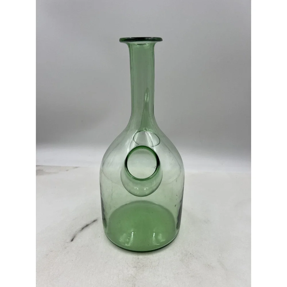 Vintage Green Hand Blown Glass Wine Decanter with Built-in Ice Chamber 11